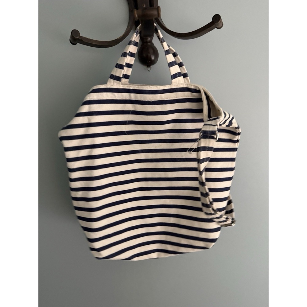 BAGGU Sailor Stripe Canvas Duck Tote Bag Navy Ivory/White - Picture 5 of 14